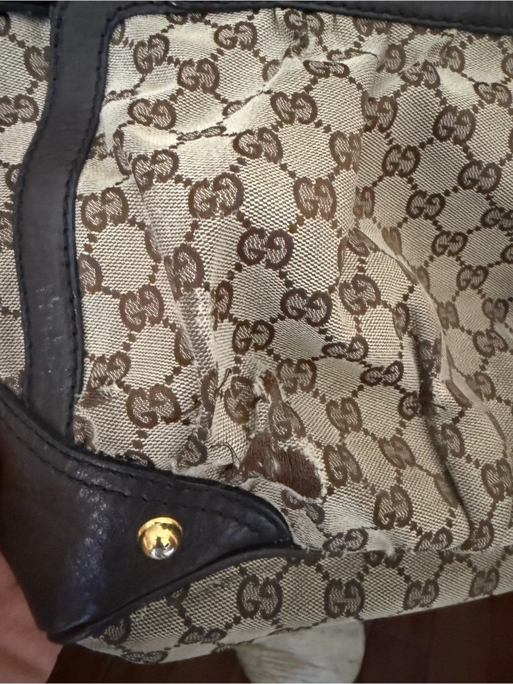 ⚜️ GUCCI VINTAGE GG CANVAS JOCKEY SHOULDER TOTE BROWN ⚜️